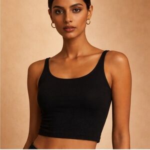 Garnet Hill Black Linen Blend Cropped Tank Top | Size M